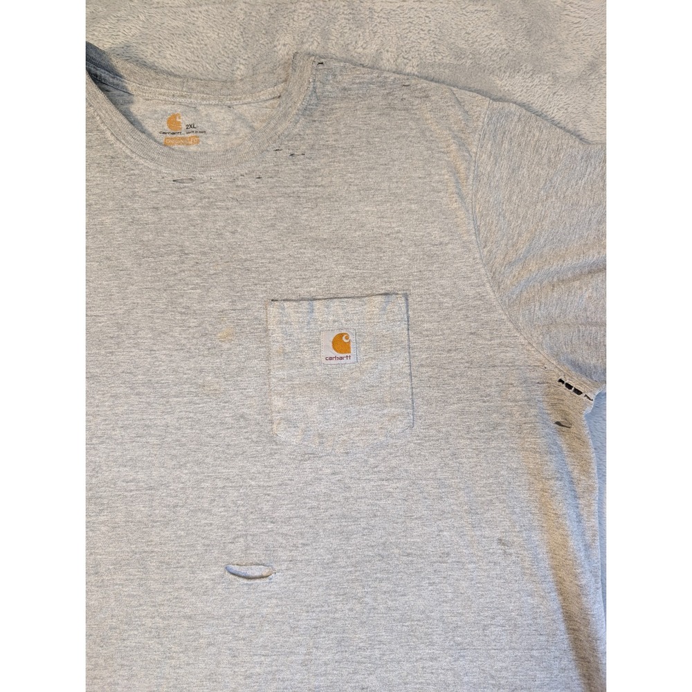 Thrashed Carhartt K87 Pocket Tee Gray 2XL Sun Faded Shredded Grunge Workwear - Picture 7 of 7
